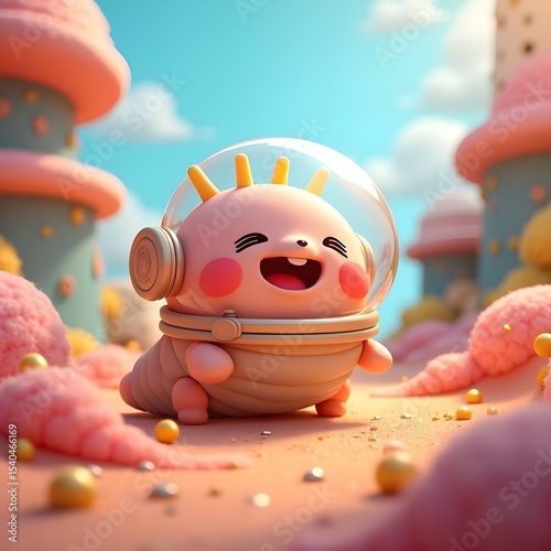 Adorable Tardigrade Astronaut with Helmet in Space-Themed Scene