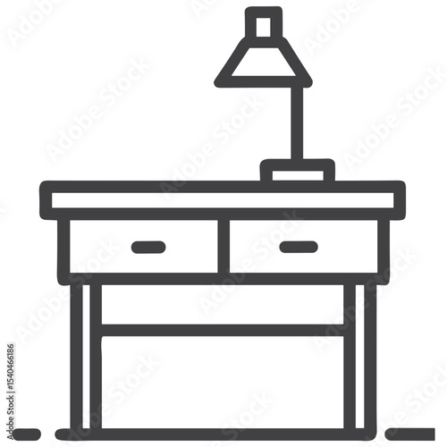 Desk with table lamp icon for office furniture websites, work from home blogs, interior design applications and student workspace planning