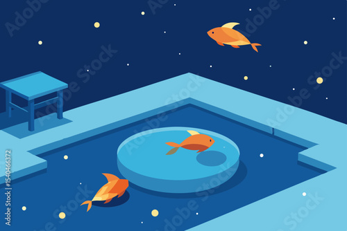 a frozen rooftop koi pond where fish glow like lan.svg
