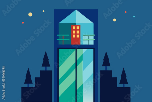 a glass elevator ascending the side of a skyscrape