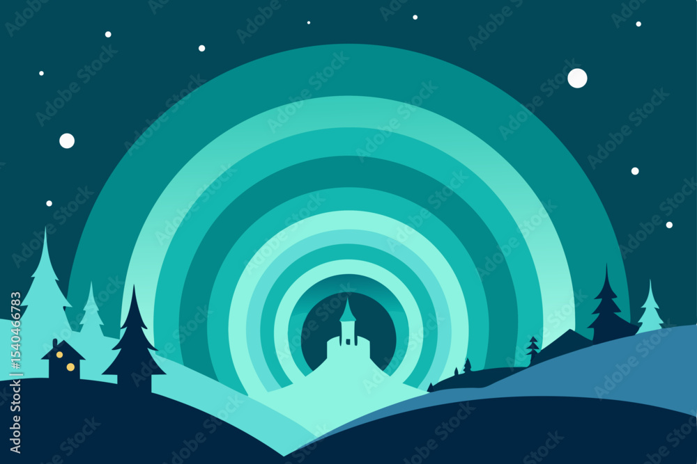 Naklejka premium a glowing aurora tunnel spiraling above rooftops 