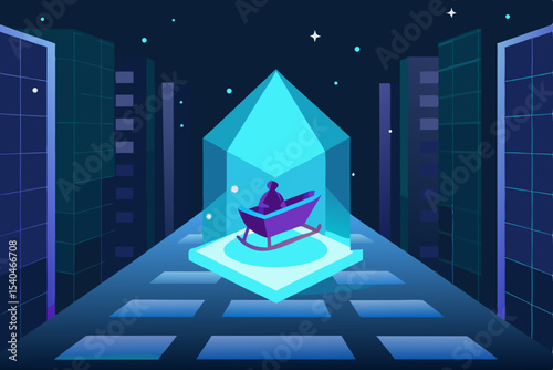 a glowing  floating sleigh hologram projected in t.svg