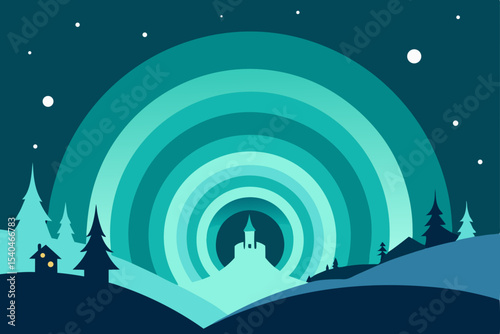 a glowing aurora tunnel spiraling above rooftops 