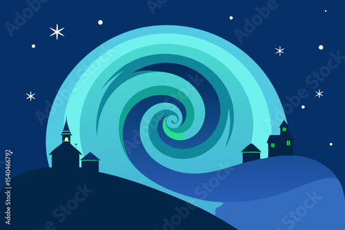 a glowing aurora tunnel spiraling above rooftops  .svg