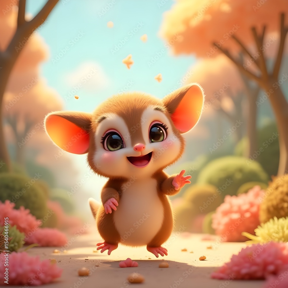 Naklejka premium Flying Sugar Glider with Maple Seed Glider in a Whimsical Forest Fantasy