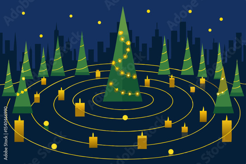 a glowing city labyrinth built from tall christmas.svg