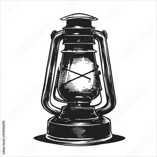 A lantern flat, lamp icon vector silhouette illustration, isolated white background, black and white icon vintage oil lamp lantern