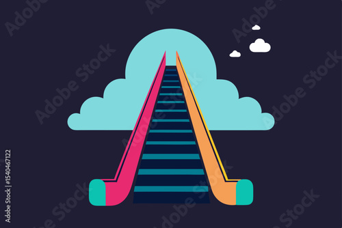 a glowing escalator that rises into the clouds  