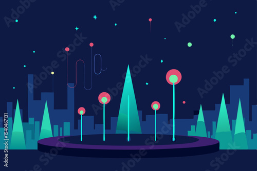 a glowing fiber optic forest sprouting from a city.svg