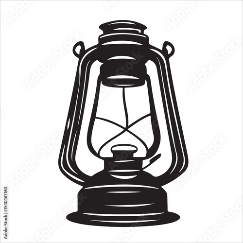 A lantern flat, lamp icon vector silhouette illustration, isolated white background, black and white icon vintage oil lamp lantern