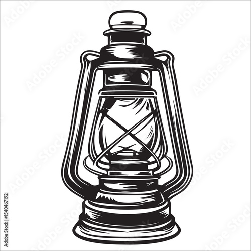 A lantern flat, lamp icon vector silhouette illustration, isolated white background, black and white icon vintage oil lamp lantern