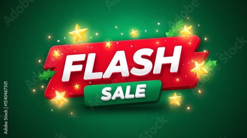Vibrant flash sale banner with festive stars on a green background.