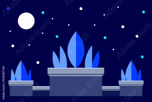 a glowing rooftop moon garden filled with silver 