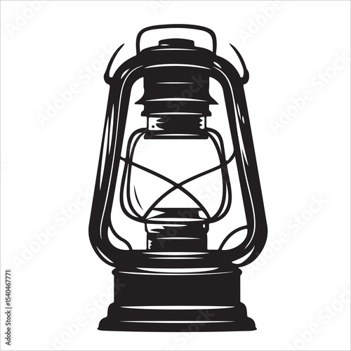 A lantern flat, lamp icon vector silhouette illustration, isolated white background, black and white icon vintage oil lamp lantern