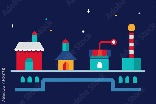 a glowing rooftop train station for tiny santa rob 