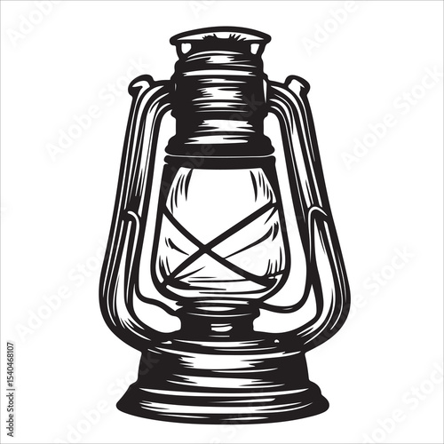 A lantern flat, lamp icon vector silhouette illustration, isolated white background, black and white icon vintage oil lamp lantern