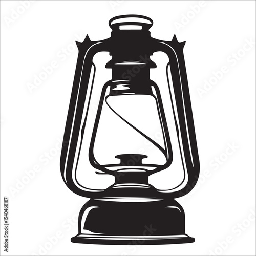 A lantern flat, lamp icon vector silhouette illustration, isolated white background, black and white icon vintage oil lamp lantern