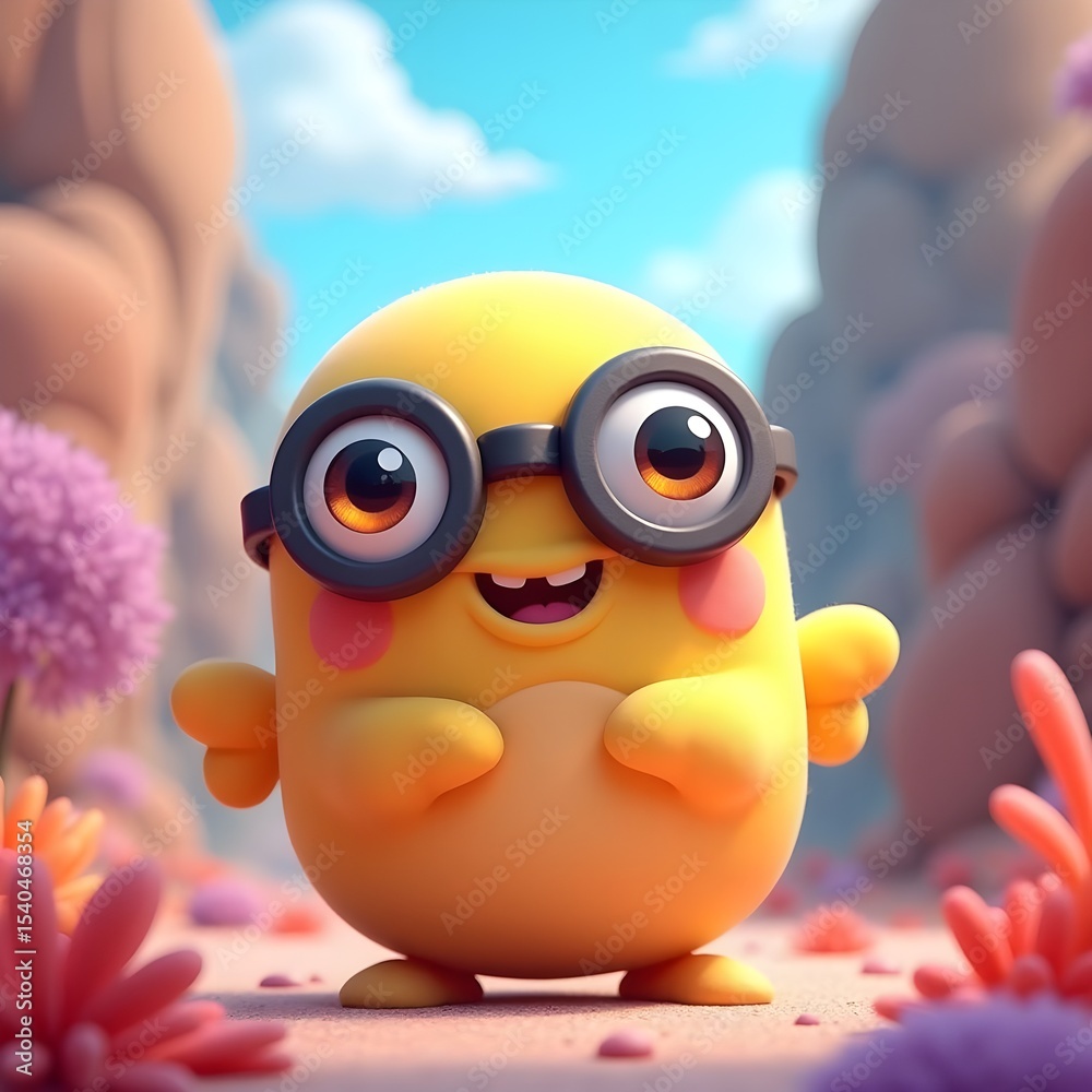 Fototapeta premium Charming Blobfish with Googly-Eyed Goggles in a Vibrant 3D Underwater World