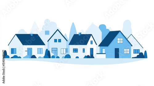 Cartoon Neighborhood with Uniform Houses