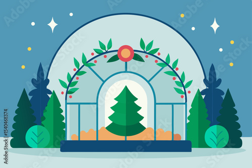 a glowing wreath workshop inside a domed rooftop 