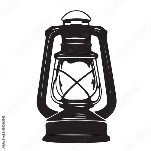 A lantern flat, lamp icon vector silhouette illustration, isolated white background, black and white icon vintage oil lamp lantern