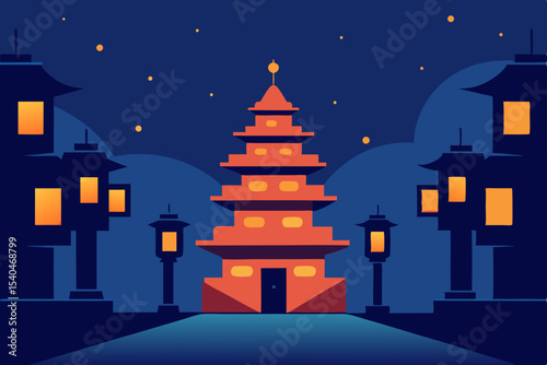 a hidden city courtyard with stacked glowing lante.svg
