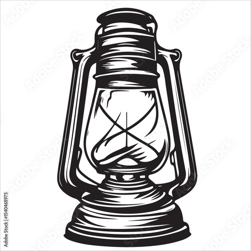 A lantern flat, lamp icon vector silhouette illustration, isolated white background, black and white icon vintage oil lamp lantern