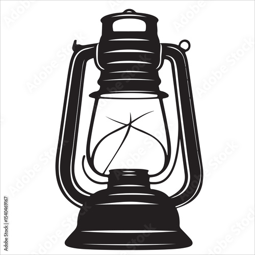 A lantern flat, lamp icon vector silhouette illustration, isolated white background, black and white icon vintage oil lamp lantern
