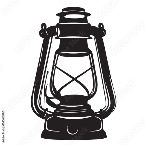 A lantern flat, lamp icon vector silhouette illustration, isolated white background, black and white icon vintage oil lamp lantern