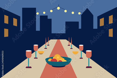a holiday dinner served on a long table down 