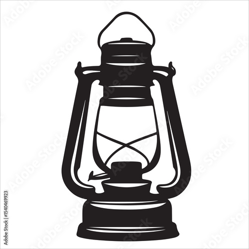 A lantern flat, lamp icon vector silhouette illustration, isolated white background, black and white icon vintage oil lamp lantern