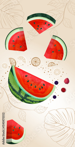 Illustration of watermelon slices with their characteristic red interior