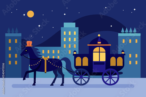 a midnight horse carriage passing through downtown.svg