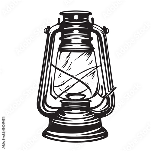 A lantern flat, lamp icon vector silhouette illustration, isolated white background, black and white icon vintage oil lamp lantern