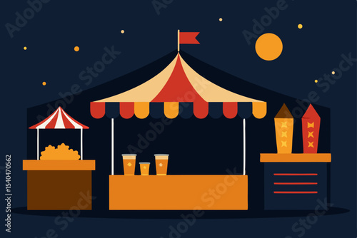 a midnight street food fair   glowing tents  festi 