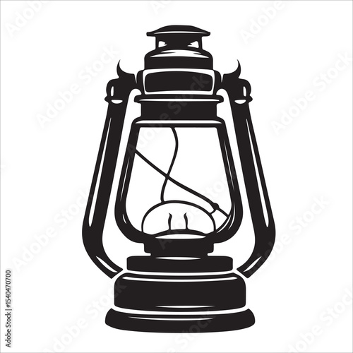 A lantern flat, lamp icon vector silhouette illustration, isolated white background, black and white icon vintage oil lamp lantern