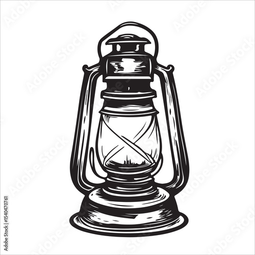 A lantern flat, lamp icon vector silhouette illustration, isolated white background, black and white icon vintage oil lamp lantern