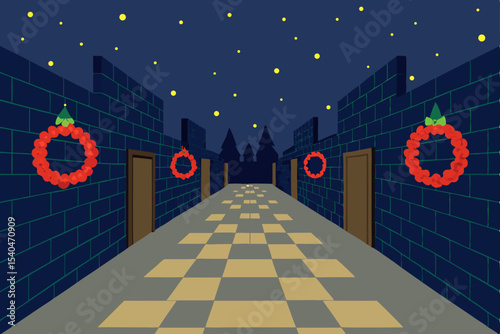 a narrow cobblestone street turned into a glowing .svg