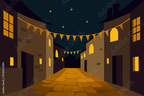 a narrow old town street with stone buildings 