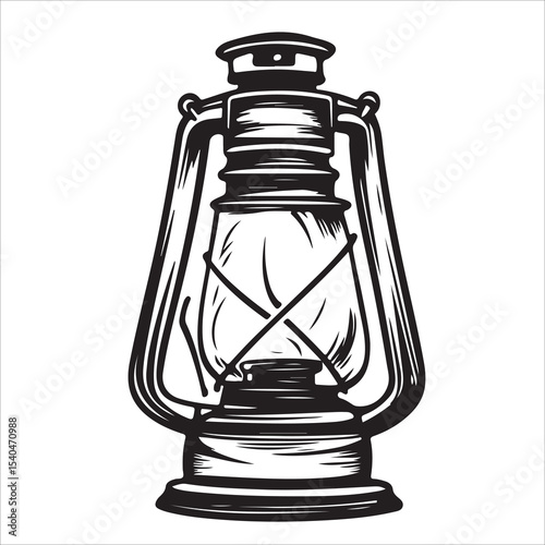 A lantern flat, lamp icon vector silhouette illustration, isolated white background, black and white icon vintage oil lamp lantern