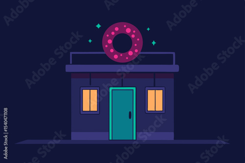 a neon lit donut shop open late on christmas eve  .svg