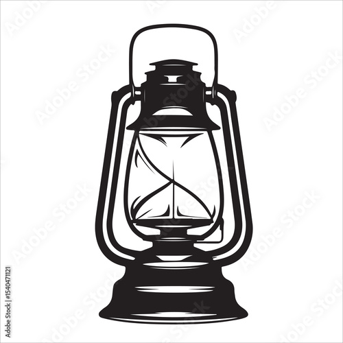 A lantern flat, lamp icon vector silhouette illustration, isolated white background, black and white icon vintage oil lamp lantern