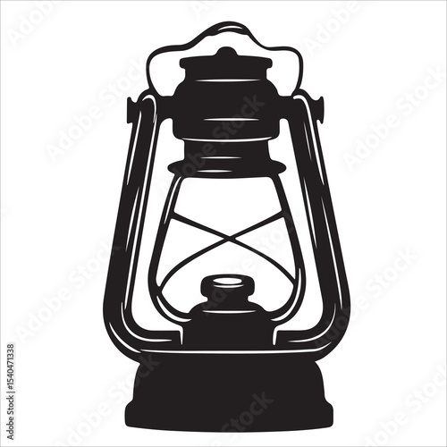 A lantern flat, lamp icon vector silhouette illustration, isolated white background, black and white icon vintage oil lamp lantern