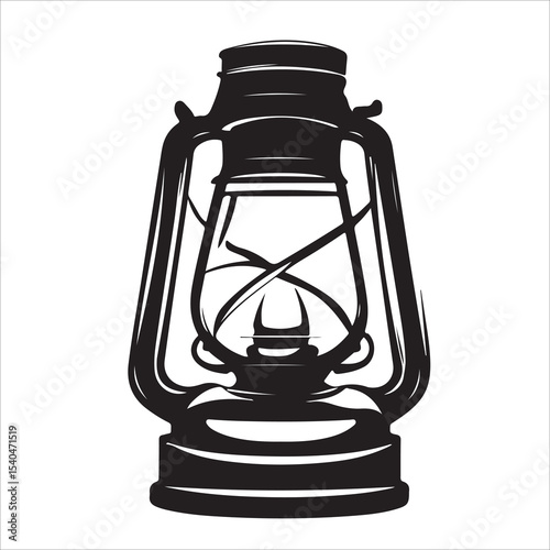A lantern flat, lamp icon vector silhouette illustration, isolated white background, black and white icon vintage oil lamp lantern