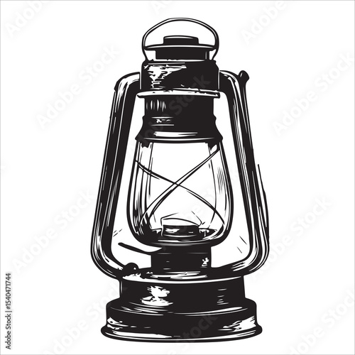A lantern flat, lamp icon vector silhouette illustration, isolated white background, black and white icon vintage oil lamp lantern