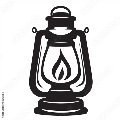 A lantern flat, lamp icon vector silhouette illustration, isolated white background, black and white icon vintage oil lamp lantern