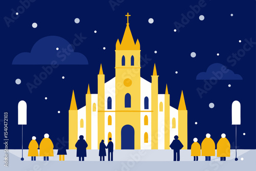a quiet city cathedral lit up in gold and white 