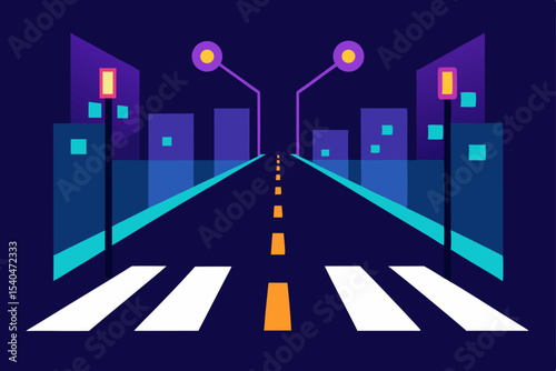 a quiet intersection with synchronized glowing 