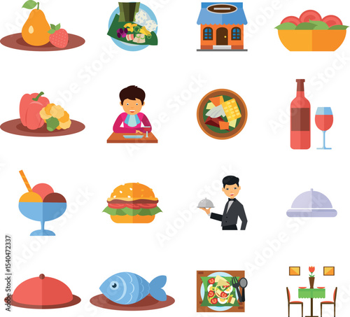 Restaurant services icons pack for order, reserve, and pay
