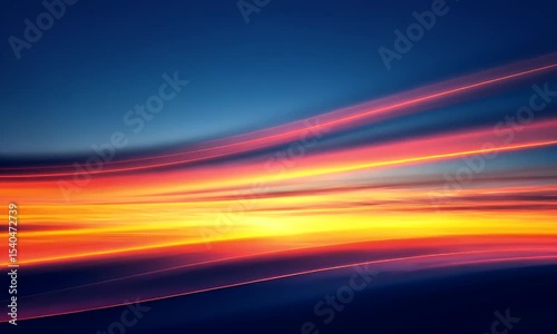 Streaks of Golden Light Abstract Lines in Dark Blue Sky Motion Blur Effect